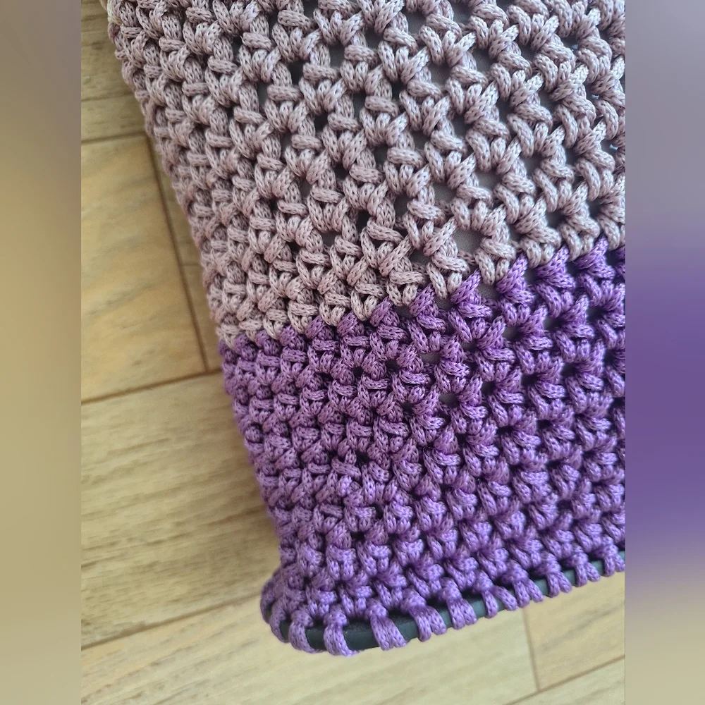 Elegant Crochet Shoulder Bag in Purple and Tan